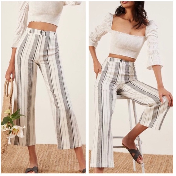 REFORMATION Tahiti Striped Linen Crop Pants - Picture 1 of 9
